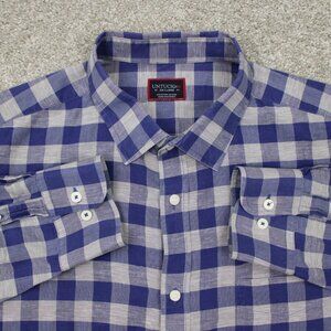 UNTUCKit Anderson Shirt Mens 2XL XXL Blue/Gray Cotton/Linen L/S Button Up